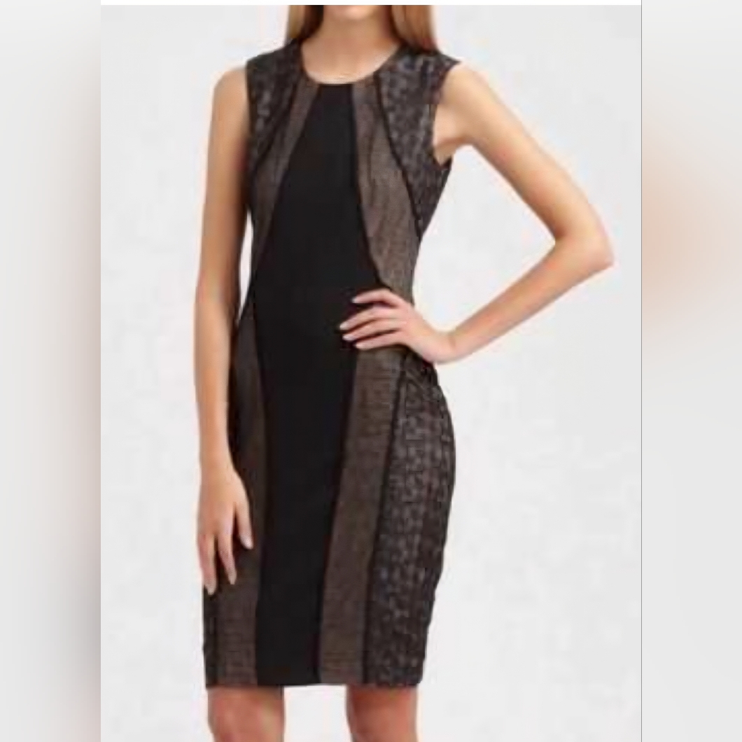 Bcgbmaxazria Elegant Black And Tan Sleeveless Dress.